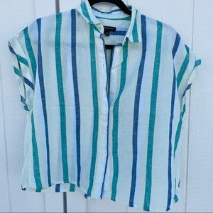 Banana Republic cropped button up cotton linen blend blouse Sz XS